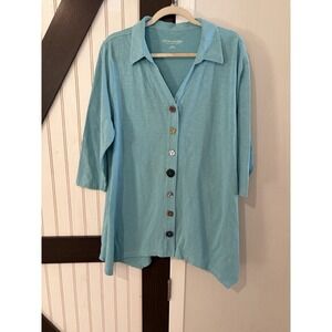 Soft Surroundings Danielle Teal Cotton Tunic Eclectic Buttons XL 28157